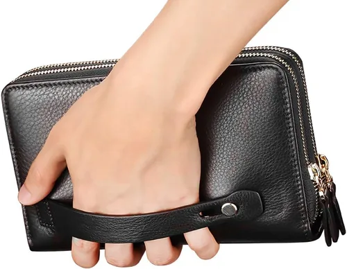 Vista 2 de Cartera larga de cuero para hombre, bolso de mano grande para negocios, tarjetero para teléfono, regalo para hombres, padre, hijo, marido, novio