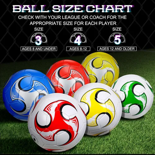 Vista 3 de Deekin 6 pelotas de fútbol a granel con bomba de tamaño oficial 5/4/3, pelota de fútbol para interiores y exteriores, entrenamiento deportivo