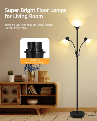 Vista 2 de Lámpara de Pie, Lámparas de Pie Torchiere para Sala de Estar, Lámpara de Pie Alta de 71 Pulgadas, Lámparas de Dormitorio con Luz de Lectura