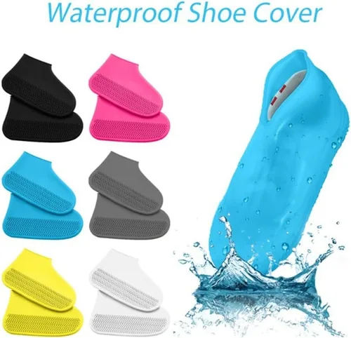 Vista 2 de 1 par de fundas reutilizables para zapatos, impermeables, antideslizantes, de silicona, resistentes al desgaste, botas de lluvia para botas al aire