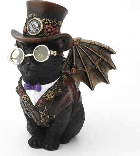 Vista 2 de Veronese Design - Figura de resina de 5 1/4 pulgadas, estilo steampunk, victoriano, inventor, gatito, gato, estatua pintada a mano Negro
