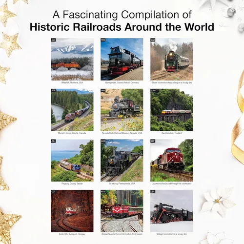 Vista 3 de RED EMBER Railroads 2026 - Calendario de pared de 12 meses, 12 x 24 pulgadas, abierto, papel grueso y resistente, regalo de vacaciones, calendario