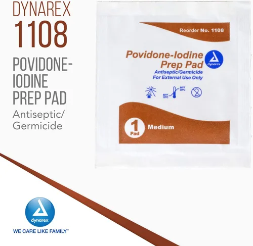 Vista 2 de Dynarex Povidone Yodine Prep Pads, tamaño mediano, empaquetadas en paquetes individuales de papel de aluminio, marrón, 1 caja de 1000 almohadillas