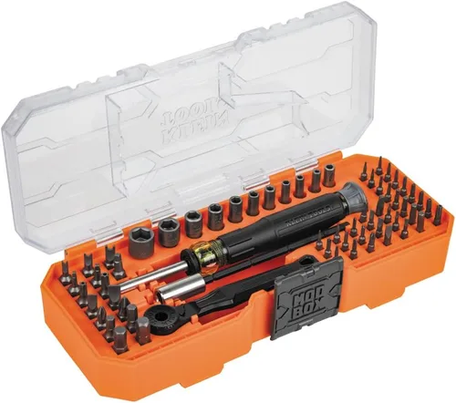 Vista 9 de Klein Tools 32787 Juego de destornilladores de precisión con micro-trinquete de 64 piezas con estuche modular, magnético, precisión, puntas estándar
