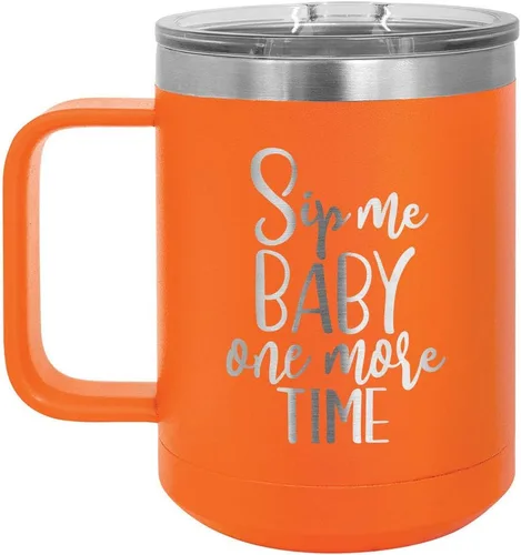 Vista 8 de Taza de café SIP ME BABY ONE More TIME 15 oz con tapa superior deslizante Taza de café de viaje aislado Ideas de regalo de cumpleaños o Navidad
