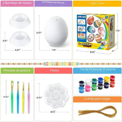Vista 2 de SpringFlower Kit de pintura de huevos de Pascua blancos, 24 huevos flocados pintables con kit de garabatos para diseño de bricolaje, huevos flocados