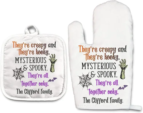 Vista 31 de Angela's Kitchen - Juego de guantes de horno personalizados y soporte para ollas Regalos de cocina personalizados Inauguración de la casa