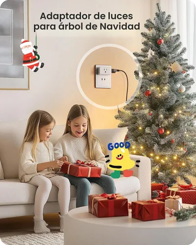 Vista 8 de LENCENT Adaptador de salida de 2 clavijas a 3 clavijas, extensor de enchufe de pared, enchufe de pared múltiple con 3 salidas de CA, expansor