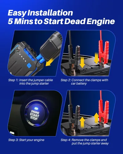Vista 4 de AUTOONE Arrancador de coche de 4000 A, arrancador de batería portátil para coche compacto de hasta 10.0 L de gasolina y 8.0 L de motor diésel