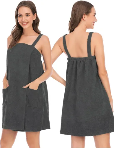 Vista 12 de Veseacky Toalla de baño para mujer con bolsillo, bata de spa ajustable y diadema facial