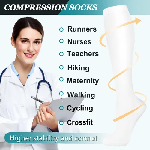 Vista 30 de ACTINPUT 8 pares de calcetines de compresión para mujeres y hombres, medias de compresión de apoyo para médicos, correr, atletismo