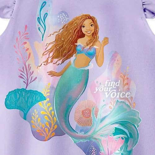 Vista 4 de QASALOP Conjunto de camisa y pantalones cortos de sirena para niñas pequeñas 2023 Encuentra tu voz camiseta traje de animación para niños personaje