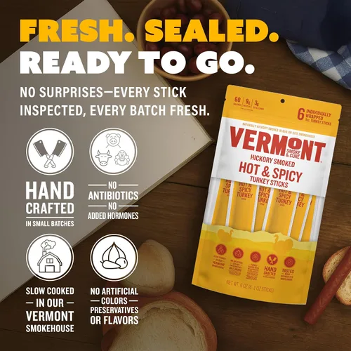 Vista 5 de Vermont Smoke & Cure - Snack de proteína de pavo picante y caliente - Snack de carne portátil para adultos y niños - Palitos de pavo con chile