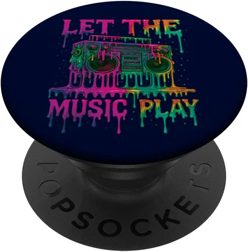 Vista 8 de Freestyle Dance Music Let The Music Play Retro Drip Boombox PopSockets PopWallet for MagSafe