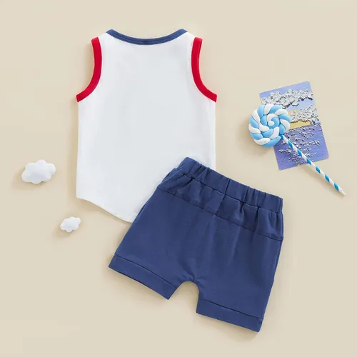Vista 7 de Conjunto de pantalones cortos para niños pequeños, camiseta estampada junto al mar, 2 piezas, ropa de verano