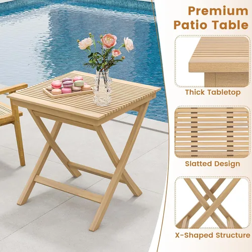 Vista 6 de Tangkula Mesa de comedor de madera de teca de 27.5 pulgadas, mesa cuadrada de bistró para exteriores con mesa de rejillas, marco de madera