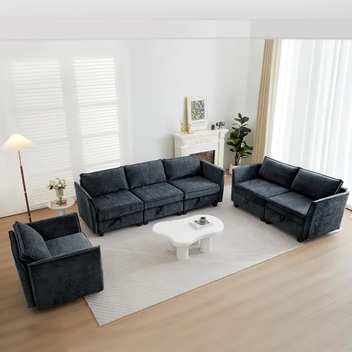 Vista 20 de ORRD Juego de sofá modular esquinero de gran tamaño, sofá convertible en forma de L con almacenamiento, sofá modular de 8 plazas con otomanas y Beige