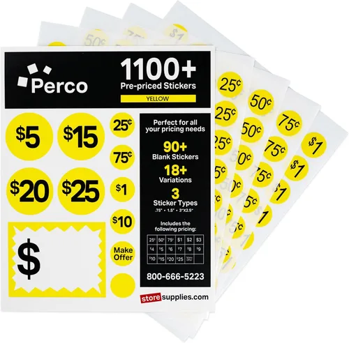 Vista 8 de Perco Calcomanías de precio de venta de garaje – Más de 1000 calcomanías de precio previo y más de 75 calcomanías en blanco – Etiquetas de precio