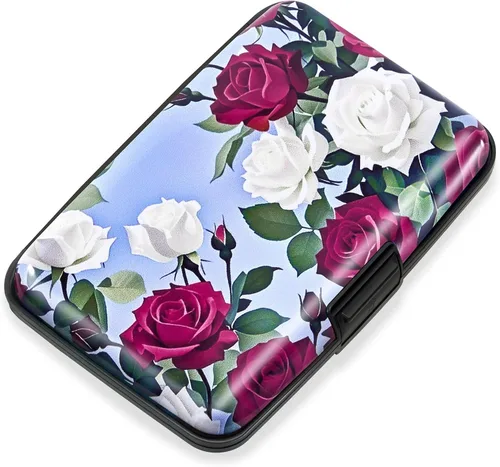 Vista 17 de Mayski Soporte para tarjetas de crédito, bloqueo RFID, funda rígida de aleación de aluminio, pequeña cartera de metal para mujeres y hombres