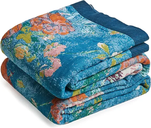 Vista 18 de Manta Bohemia – Manta suave 100% algodón para cama, 60"x80", reversible, transpirable, ligera, para otoño, todas las estaciones, decoración de casa