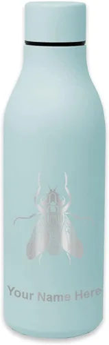 Vista 8 de LaserGram Botella de agua de acero inoxidable de doble pared, mosca doméstica, grabado personalizado incluido