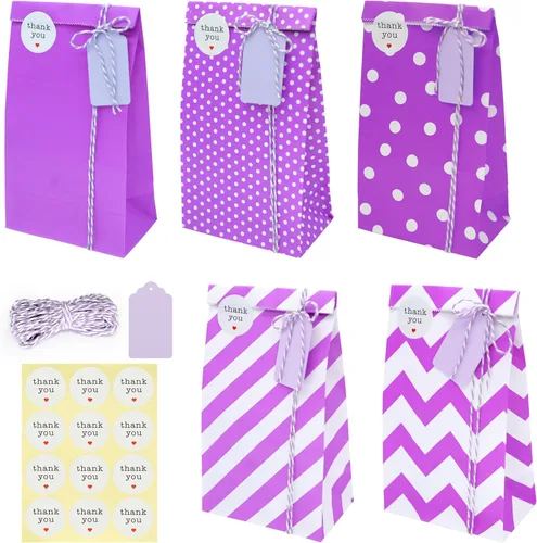 Vista 11 de SMINTINE Paquete de 30 bolsas de golosinas rosas con calcomanías de agradecimiento, etiquetas de papel, cuerda de algodón para panaderos, bolsas