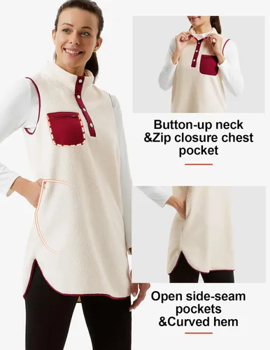 Vista 2 de JACK SMITH Vestido de forro polar sin mangas para mujer, vestido de invierno con botones y bolsillos