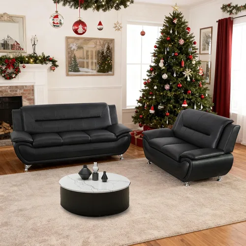 Vista 14 de Juego de sofá de piel sintética para sala de estar, muebles de sala de estar, juego de sofá moderno con sofá de 3 plazas, sofá biplaza y sillón