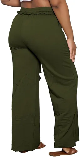 Vista 5 de PINSV Pantalones de pierna ancha para mujer, con cordón, holgados, casuales