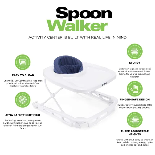 Vista 6 de Joovy Spoon Baby Walker & Activity Center, Extra-Large Tray, Blueberry Azul (Arándano)