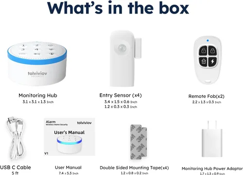 Vista 7 de tolviviov Sistema de alarma inalámbrico, sistema de alarma de puerta para seguridad del hogar, alertas de aplicaciones inteligentes, kit de 7