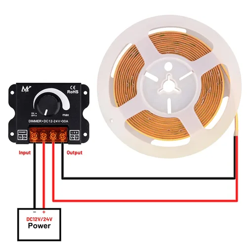 Vista 4 de Tira de luz LED DC12V-24V 30A PWM regulador de atenuación para perilla de atenuación ajustar brillo interruptor de encendido/apagado, tira LED de un