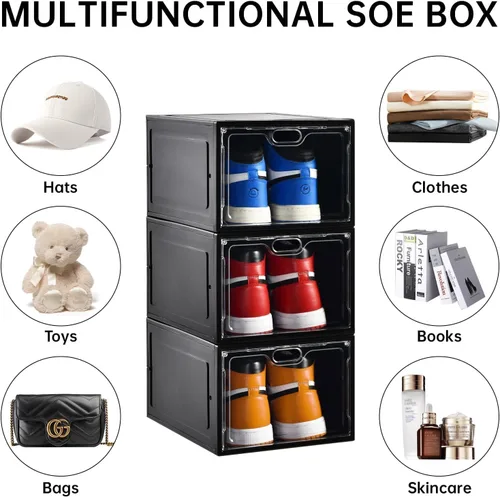Vista 4 de INSTY Paquete de 12 cajas grandes de almacenamiento de zapatos, organizador de almacenamiento de zapatos transparente con puerta magnética