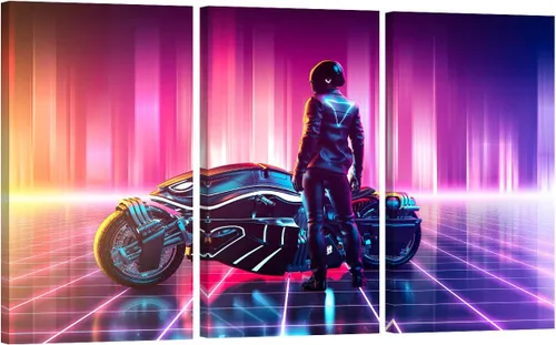 Vista 26 de Lienzo decorativo para pared, diseño de ciudad futurista Cyberpunk para sala de estar, impresión multipanel, obra de arte de cocina, pintura