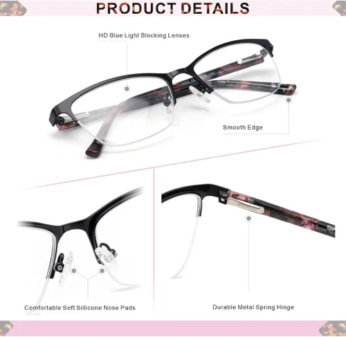 Vista 5 de Missfive Anteojos de Lectura de Metal Multifocales Progresivos Premium para Mujeres y un Estuche, Bisagra de Resorte de Calidad con Bloqueo de Luz