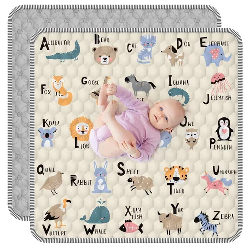 Vista 9 de Tapete de juego para bebés de 50 x 50 pulgadas, tapete antideslizante suave y grueso para bebé, plegable y lavable a máquina
