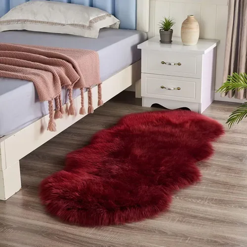 Vista 20 de Alfombra de piel sintética, mullida y peluda, ultra suave, de 2 x 3 pies, alfombra de piel de oveja roja, alfombra de pelo negro, alfombra