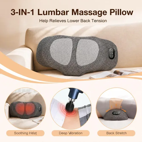 Vista 3 de 3-in-1 Heated Back Massager Cushion with Lumbar Support, Heat & Vibration