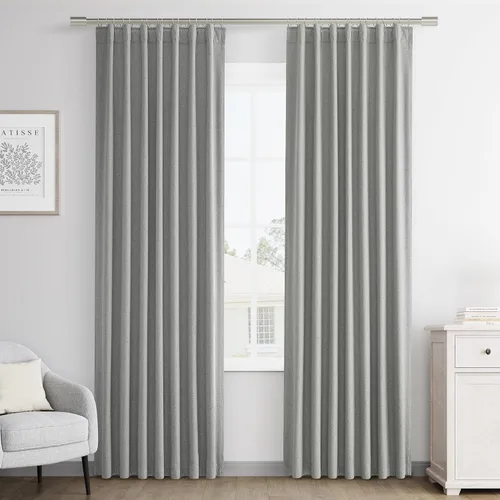 Vista 62 de Joywell - 2 cortinas de lino 100% opacas, con bolsillo para cortinero, trabilla trasera, cinta para ganchos y anillas con clip, con aislamiento