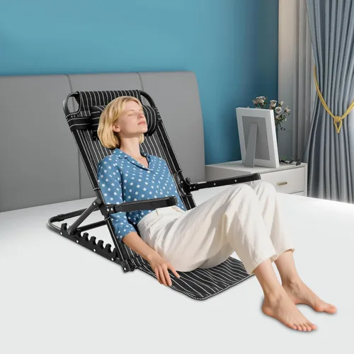 Vista 5 de Respaldo de cama elevable, respaldo de cama ajustable con soporte de 7 posiciones y almohada, silla de lectura plegable para ancianos, pacientes