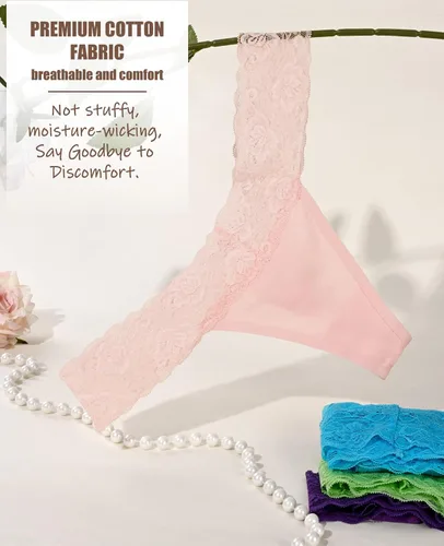 Vista 7 de Sunm Boutique Tangas de Encaje para Mujeres, Paquete de Ropa Interior de Algodón para Mujeres, Bragas Sexys de Talle Bajo con Espalda en T Atrevidas