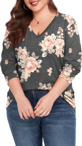 Vista 4 de Camiseta básica de manga larga para mujer, cuello en V, ajuste holgado