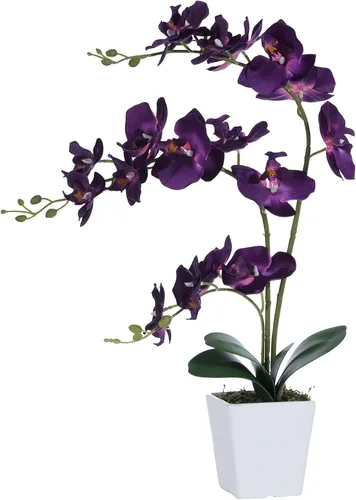 Vista 16 de Arreglos de macetas de plantas de flores de orquídea Phalaenopsis de seda artificial de 15 pulgadas de alto (verde manzana)