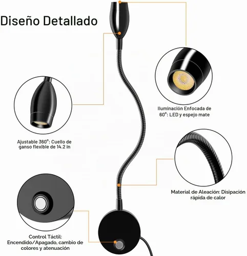 Vista 6 de ERAY 1 paquete de 1 luz LED de lectura para cama montada en la pared