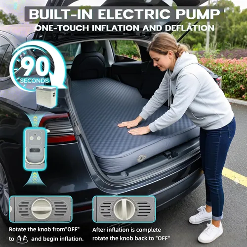 Vista 3 de UPWELL Almohadilla de dormir autoinflable para camión, camping, colchón grueso para Tesla Modelo Y de espuma sólida para 4 estaciones, colchón