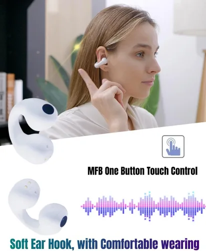 Vista 5 de Tayogo Auriculares inalámbricos abiertos con clip de oreja con micrófono, Bluetooth V5.3, 80 horas de reproducción con estuche de carga para correr