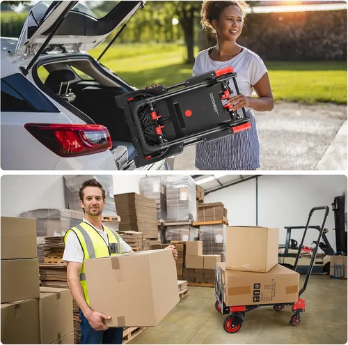 Vista 6 de Carro de mano plegable de 330 libras, de transporte resistente, combinación de cuatro ruedas y dos ruedas convertible carrito Dolly con mango