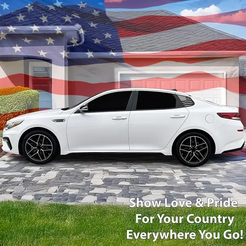 Vista 2 de BOGAR TECH DESIGNS Calcomanía de vinilo precortada con la bandera estadounidense de un cuarto de ventana, compatible con Kia Optima 2016-2020, negro