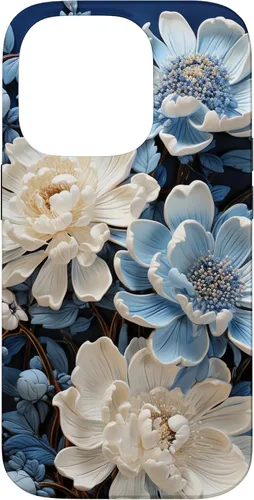 Vista 17 de iPhone 16 Chinoiserie Floral Toile Blue and White Case