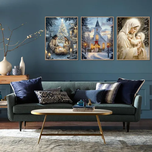Vista 3 de NEGEKFKX Paquete de 3 kits de arte de diamantes de Jesús para adultos principiantes, kits de pintura de diamantes cristianos para adultos, taladro